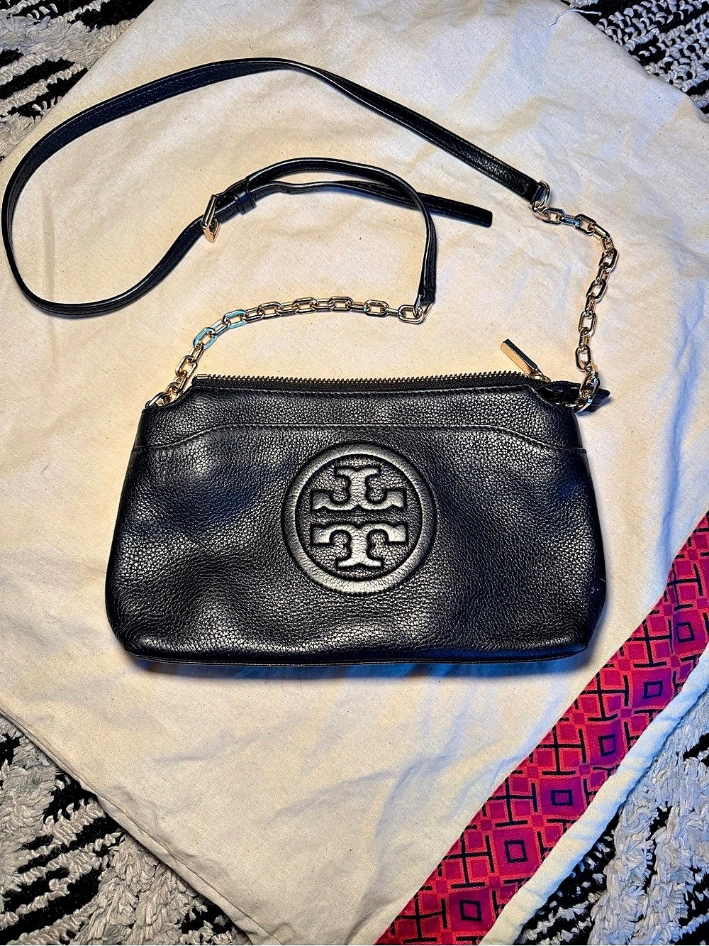 Tory Burch Kira Pebbled Top-Zip Crossbody Black